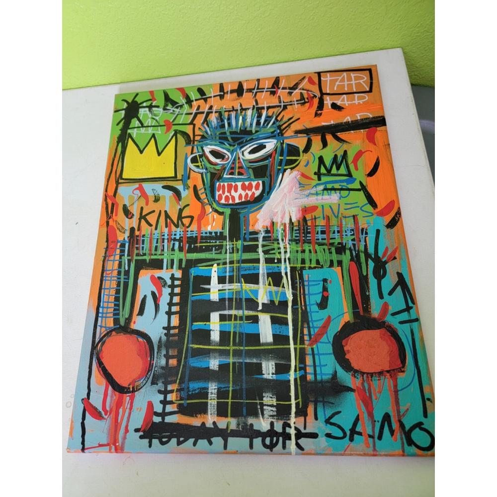 Jean-Michel Basquiat Artist Painting Canvas Handmade Vintage 1981 "KING OF HEEL"
